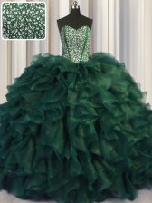 Cheap Bling-bling Sleeveless Brush Train Beading and Ruffles Lace Up Quinceanera Dress