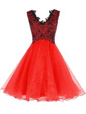 Super Coral Red Zipper Lace Sleeveless Mini Length