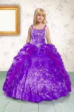 Best Selling Purple Ball Gowns Beading and Appliques and Pick Ups Little Girl Pageant Dress Lace Up Satin Sleeveless Floor Length