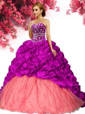 Amazing Fuchsia Sleeveless Beading and Pick Ups Lace Up Sweet 16 Quinceanera Dress