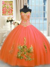 Great Ball Gowns Sweet 16 Quinceanera Dress Orange Red Sweetheart Tulle Sleeveless Floor Length Lace Up