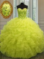  Sweetheart Sleeveless Lace Up 15 Quinceanera Dress Yellow Organza