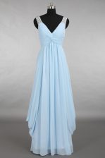  Light Blue Zipper Prom Evening Gown Beading Sleeveless Floor Length
