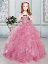  Scoop Organza Sleeveless Floor Length Little Girl Pageant Gowns and Beading and Ruffles