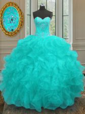 Most Popular Sleeveless Beading and Embroidery and Ruffles Lace Up Quinceanera Dresses