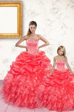  Pick Ups Sweetheart Sleeveless Lace Up Quinceanera Dresses Coral Red Organza