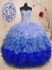  Beading and Ruffles Quinceanera Gown Multi-color Lace Up Sleeveless Floor Length
