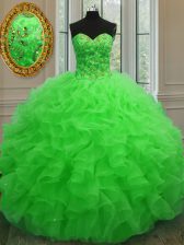 Delicate Organza Sleeveless Floor Length 15th Birthday Dress and Beading and Ruffles
