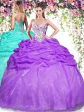 Beautiful Eggplant Purple Sleeveless Beading and Pick Ups Floor Length Sweet 16 Quinceanera Dress