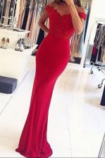 Flare Mermaid Off the Shoulder Red Zipper Dress for Prom Beading and Appliques Sleeveless Floor Length