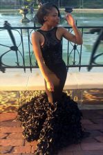 Comfortable Mermaid Scoop Black Sleeveless Lace Floor Length Dress for Prom