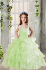  Square Sleeveless Organza Kids Pageant Dress Lace and Ruffled Layers Lace Up
