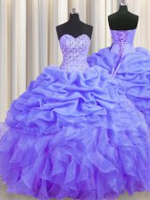 Lavender Lace Up Sweet 16 Quinceanera Dress Beading and Ruffles and Pick Ups Sleeveless Floor Length