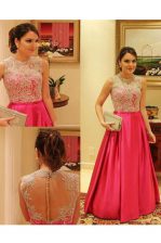 Sweet Scoop Red Sleeveless Lace Floor Length Homecoming Dress