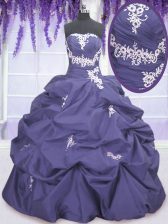 Classical Lavender Ball Gowns Taffeta Strapless Sleeveless Appliques and Pick Ups Floor Length Lace Up Vestidos de Quinceanera