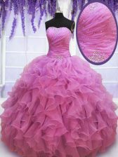 Luxurious Beading and Ruffles Quinceanera Gowns Lilac Lace Up Sleeveless Floor Length
