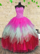 Best Selling Beading and Ruffles and Ruffled Layers Quince Ball Gowns Multi-color Lace Up Sleeveless Floor Length
