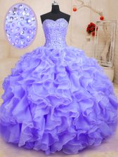 Deluxe Floor Length Lavender Sweet 16 Dress Sweetheart Sleeveless Lace Up