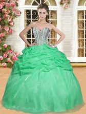 Designer Ball Gowns Organza Sweetheart Sleeveless Beading Floor Length Lace Up Ball Gown Prom Dress