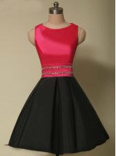 New Style Scoop Red And Black Sleeveless Satin Lace Up Prom Gown for Prom