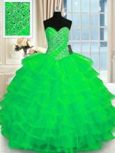  Ruffled Floor Length Green Vestidos de Quinceanera Sweetheart Sleeveless Lace Up