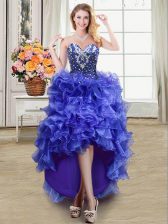  Blue Sweetheart Neckline Ruffles Prom Dresses Sleeveless Lace Up