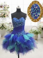 Low Price Multi-color A-line Sweetheart Sleeveless Tulle Mini Length Lace Up Beading Prom Gown