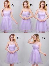 Custom Made Lavender Off The Shoulder Lace Up Lace and Appliques and Belt Quinceanera Court Dresses Sleeveless