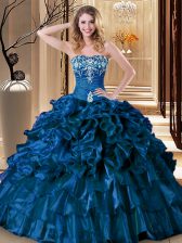 Artistic Floor Length Royal Blue Quince Ball Gowns Sweetheart Sleeveless Lace Up
