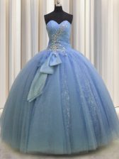 Popular Sleeveless Lace Up Floor Length Beading and Sequins and Bowknot Quinceanera Gown