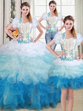 Gorgeous Three Piece Sleeveless Beading and Appliques Lace Up 15th Birthday Dress