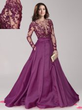  Scoop Long Sleeves Brush Train Zipper With Train Beading Prom Gown