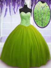  Olive Green Sweetheart Neckline Beading 15 Quinceanera Dress Sleeveless Lace Up