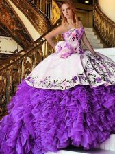  Sweetheart Sleeveless Lace Up Sweet 16 Dresses White And Purple Organza
