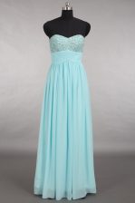 Hot Selling Sweetheart Sleeveless Zipper Prom Gown Aqua Blue Chiffon