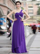 Custom Fit Purple Column/Sheath Chiffon One Shoulder Sleeveless Beading Floor Length Zipper Evening Dress