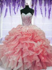Top Selling Sleeveless Lace Up Floor Length Beading and Ruffles Sweet 16 Quinceanera Dress