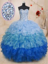  Organza Sweetheart Sleeveless Lace Up Beading and Ruffles Quinceanera Gowns in Multi-color