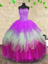Eye-catching Multi-color Ball Gowns Sweetheart Sleeveless Tulle Floor Length Lace Up Beading and Ruffles and Ruffled Layers Quinceanera Dress