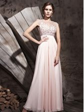 Stunning Scoop Beading Prom Dresses Pink Side Zipper Sleeveless Floor Length