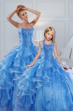 Top Selling Sleeveless Beading and Ruffled Layers Lace Up Quince Ball Gowns