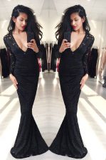  Mermaid V-neck Long Sleeves Lace Prom Party Dress Lace Zipper