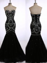 Adorable Mermaid Black Prom Gown Sweetheart Sleeveless Brush Train Zipper