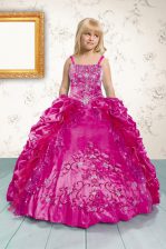 Elegant Hot Pink Lace Up Child Pageant Dress Beading and Appliques and Pick Ups Sleeveless Floor Length