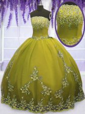 Smart Sleeveless Tulle Floor Length Zipper Quinceanera Gowns in Olive Green with Appliques