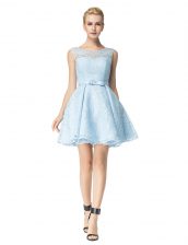 Glamorous Scoop Lace Mini Length A-line Sleeveless Light Blue Prom Dress Zipper