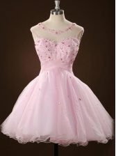  Tulle Scoop Sleeveless Zipper Beading and Appliques Prom Gown in Pink