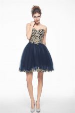 Dazzling Sleeveless Organza Mini Length Side Zipper in Navy Blue with Appliques