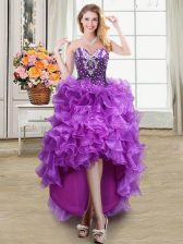  Eggplant Purple Sweetheart Lace Up Beading and Ruffles Dress for Prom Sleeveless