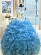  Scoop Organza Sleeveless Floor Length Quinceanera Gown and Beading and Ruffles